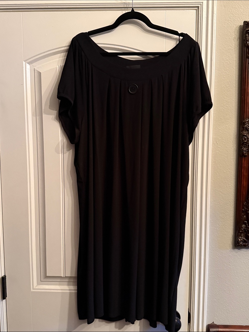 Avenue Black Short-Sleeve Tunic with Button Accent